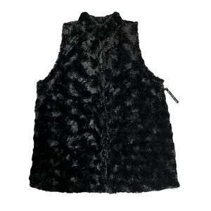 Womens French Laundry Faux Fur Vest Lined w Stand-up Collar Pockets Black 3X NWT